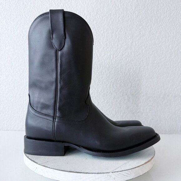 Lane Black Cowboy Boots Mens 10 D Square Toe Western Smooth Leather No Accents - Picture 2 of 11